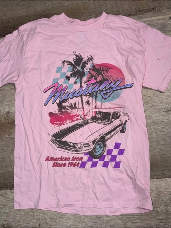 Ford Tops - Ford Mustang Graphic Tee in Pink with Purple & Blue Accents